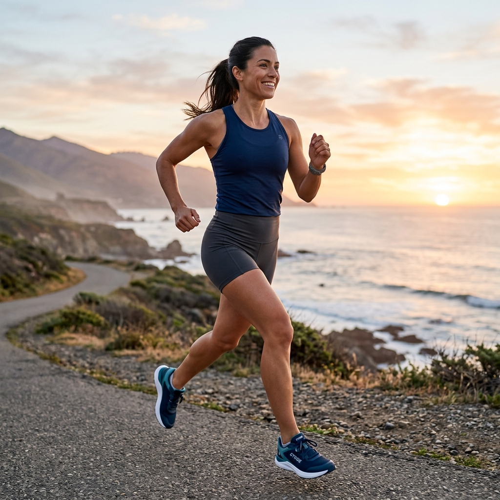 Mujer activa entrenando al amanecer
